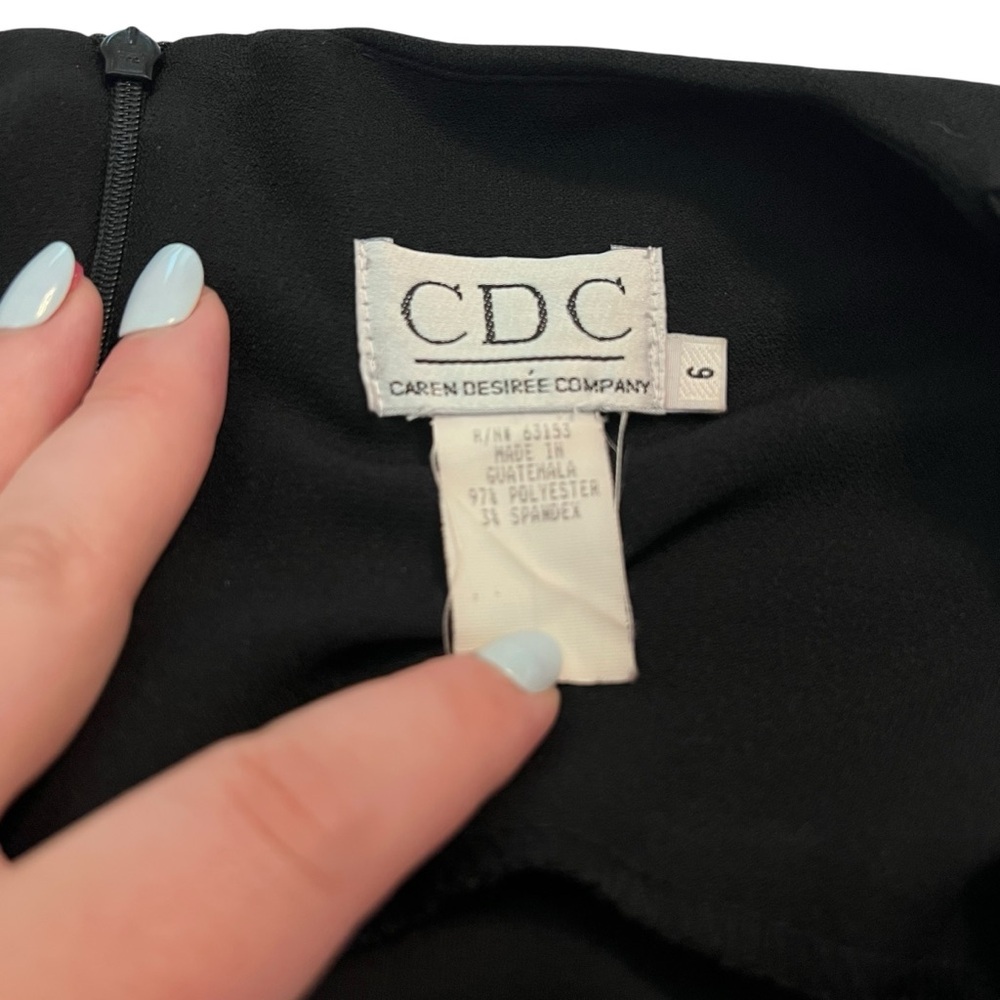 Vintage CDC Black Dress Sz 6 Rhinestone Dragonfly Accents Bateau Neckline - Picture 4 of 6
